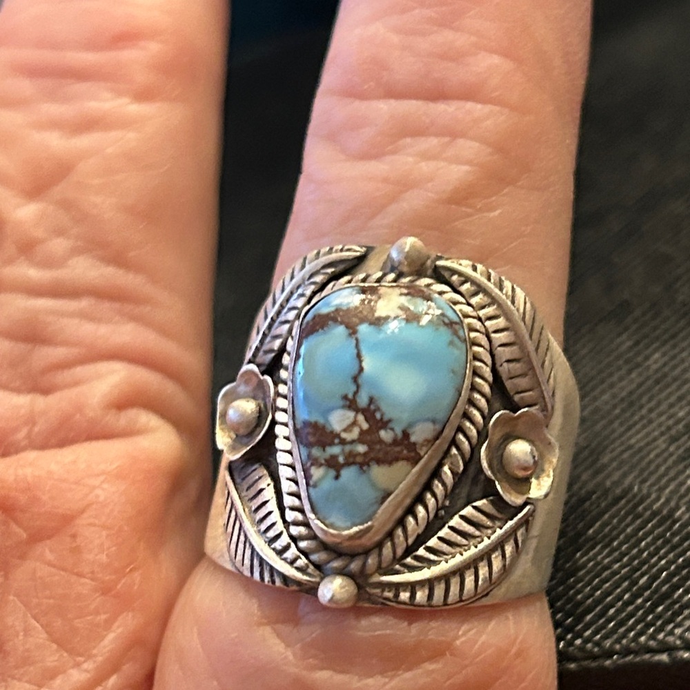 Artisan BOHO crafted Golden Hill Turquoise Silver Ring size 10